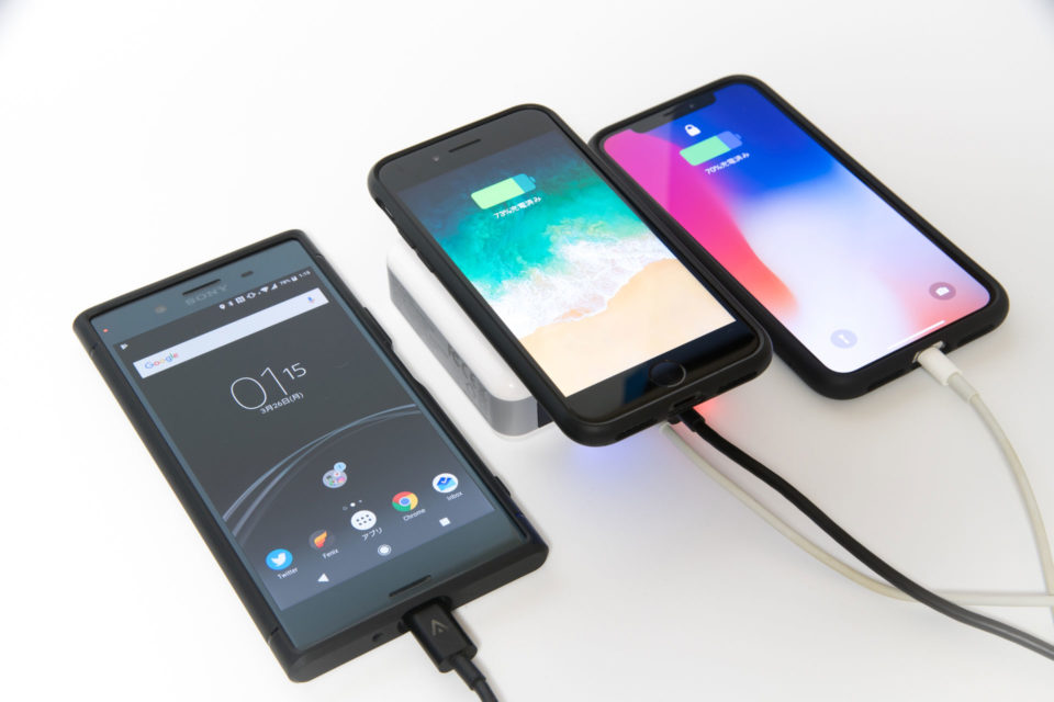 モバイルバッテリー qi ワイヤレス充電器でiPhone XとXperia XZ Premium iPhone 8を充電