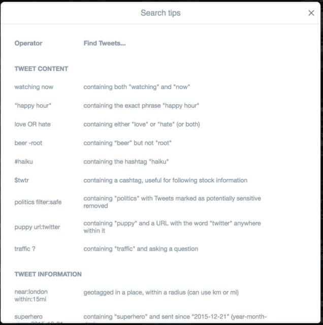 TweetDeck 検索のヒント