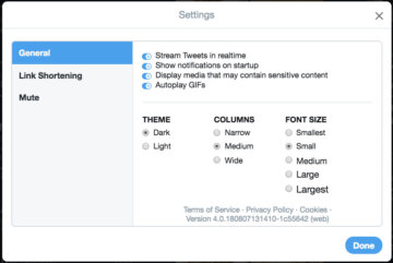 TweetDeck 見た目の設定変更