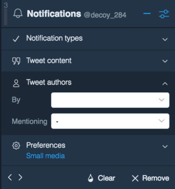 TweetDeck ツイートの絞り込み Tweet authors