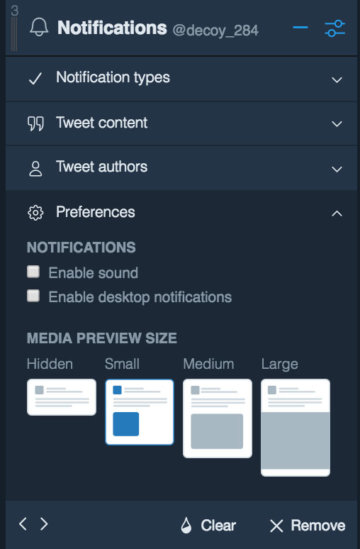 TweetDeck ツイートの絞り込み Preferences